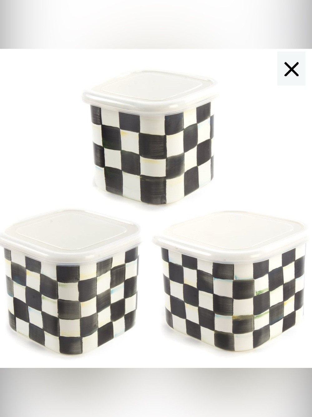 NEW in original box: Mackenzie-Childs Courtly Check Enamel Squarage set of 3
